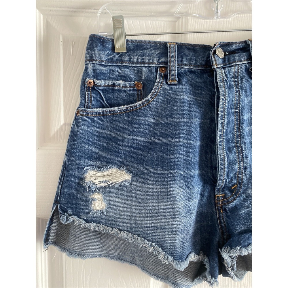 Abercrombie & Fitch High Rise Distressed Denim Shorts Womens Size 26 Blue Cotton - Picture 2 of 8
